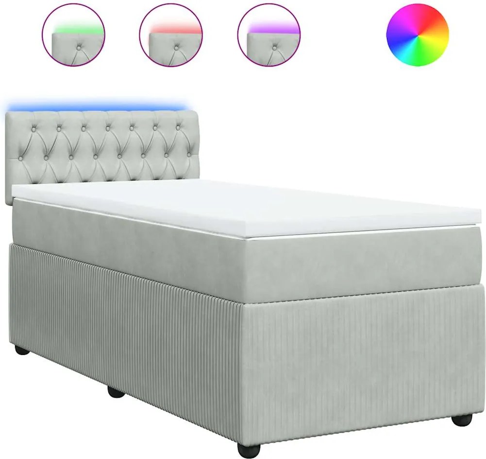 vidaXL Pat continental cu saltea, gri deschis, 80x200 cm, catifea