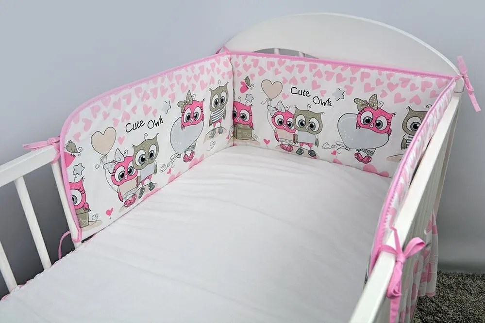 Aparatoare patut 120x60 cm Owls hearts pink