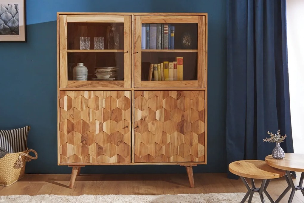 Vitrina din lemn Mystic Living 140cm, salcam natur