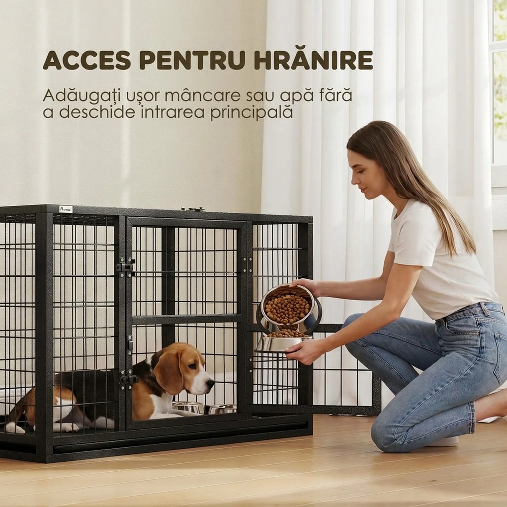 PawHut Cușcă pentru Câini Robusta, 94x60x64 cm, cu Tavă Detașabilă. | Aosom Romania
