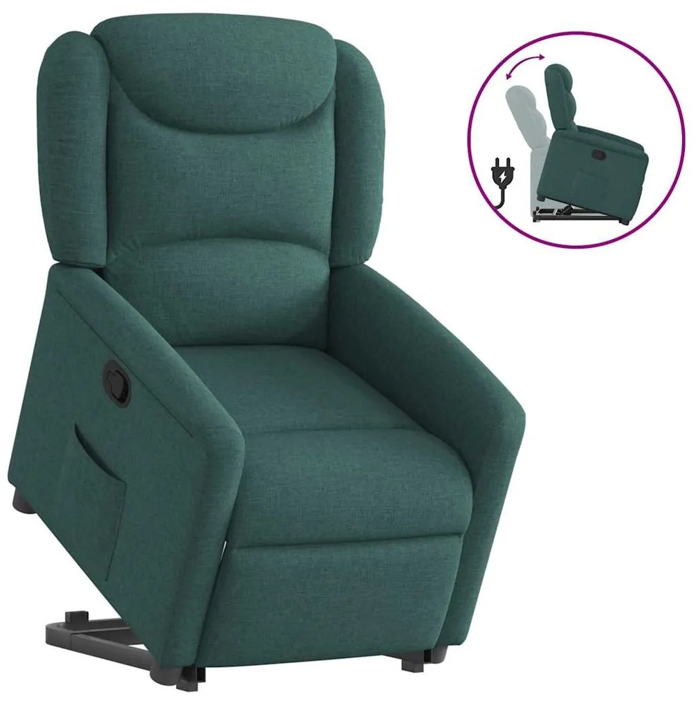 vidaXL Fotoliu rabatabil ridicare pe verticală, verde închis, textil
