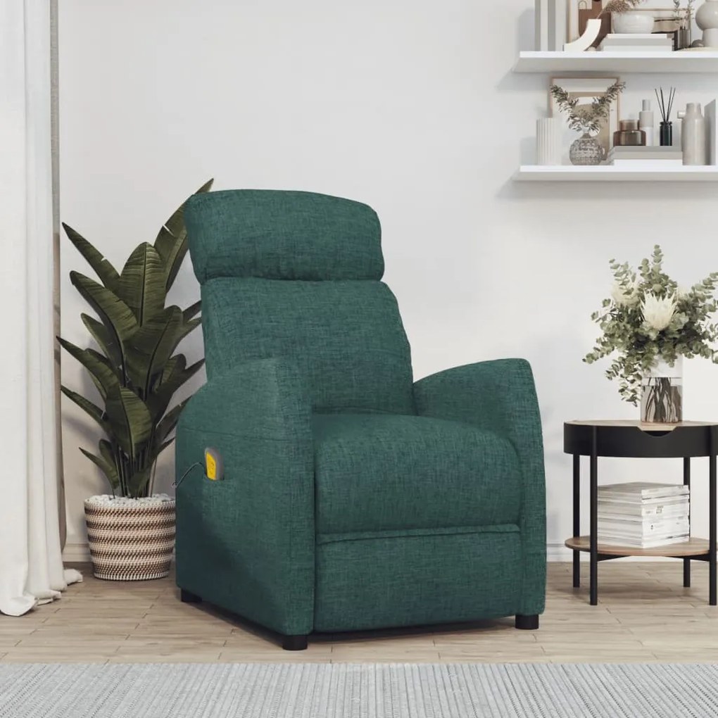 289712 vidaXL Fotoliu de masaj, verde închis, material textil