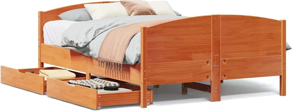 vidaXL Cadru pat fără saltea, maro ceruit, 140x190 cm, lemn masiv pin