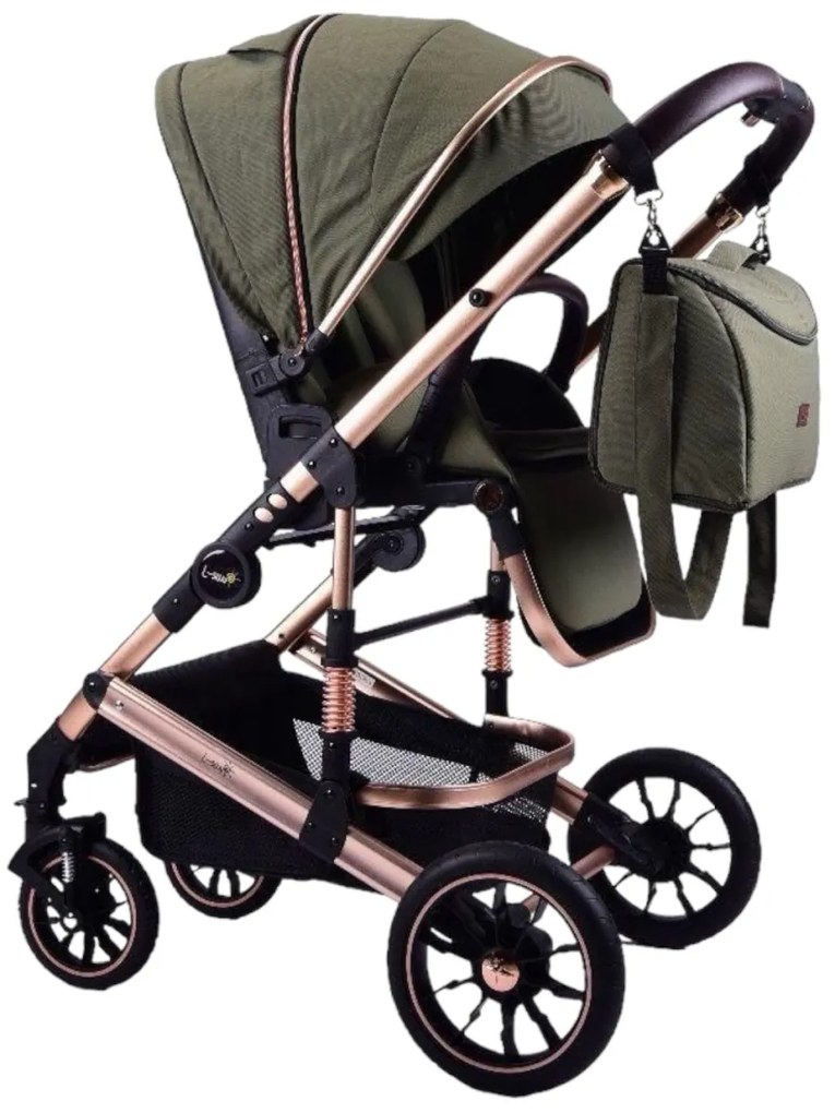 Carucior 3 in 1 reversibil, compact și pliabil, cu geanta inclusa, 0-36 luni - CPC-64-verde