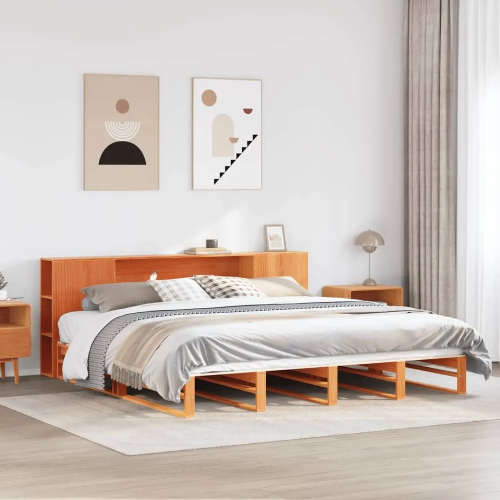 vidaXL Pat cu bibliotecă fără saltea maro ceruit 180x200 cm lemn masiv