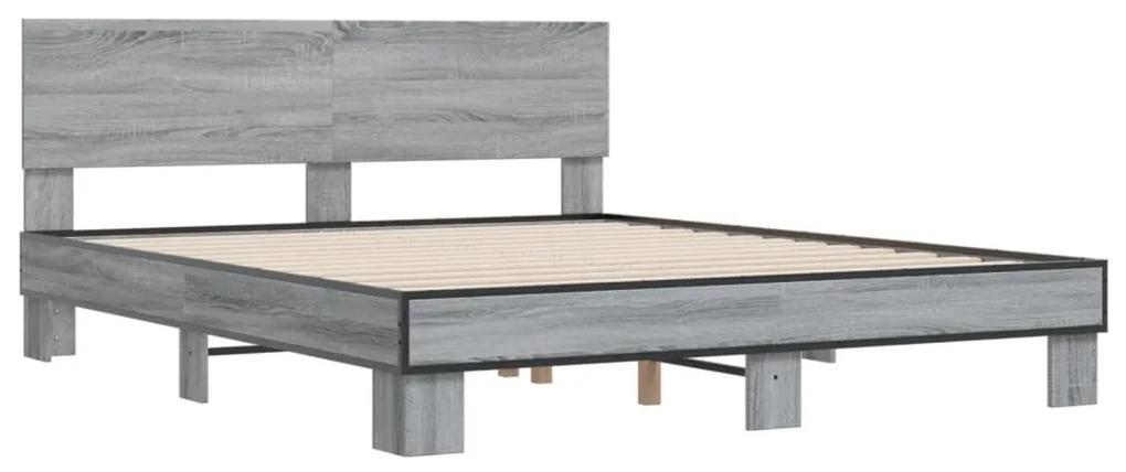 3280190 vidaXL Cadru de pat, gri sonoma, 150x200 cm, lemn prelucrat și metal