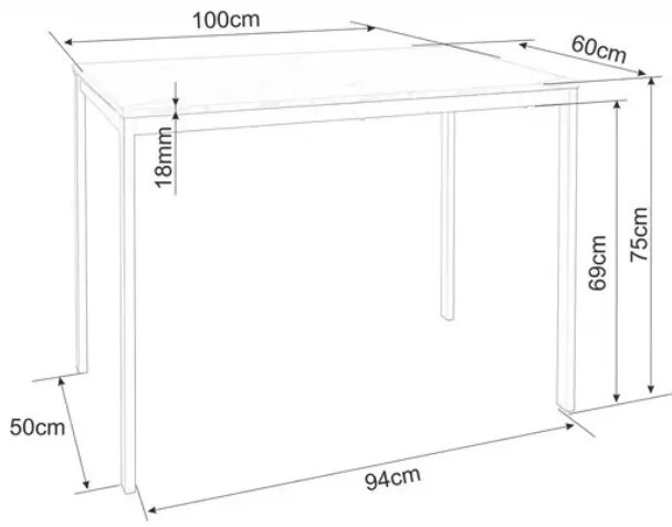 Masa de dining negru RAMOD 100x60 cm, decor marmura alba