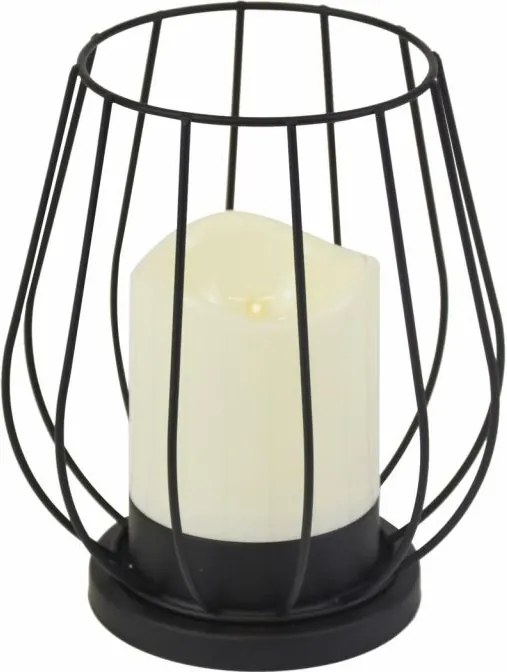Suport metalic pentru lumânare, lumânare LED, alb cald, negr
