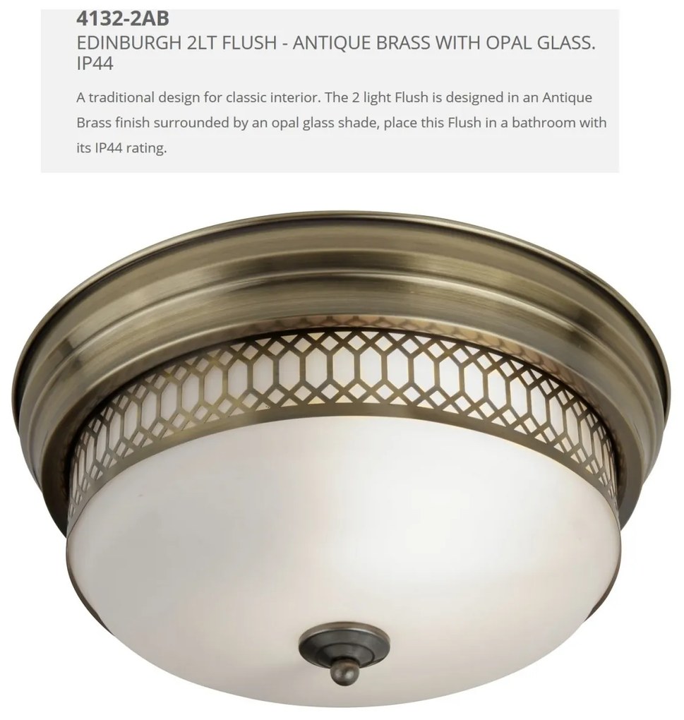 Plafoniera pentru baie IP44 35cm Edinburgh alama antic 4132-2AB SRT