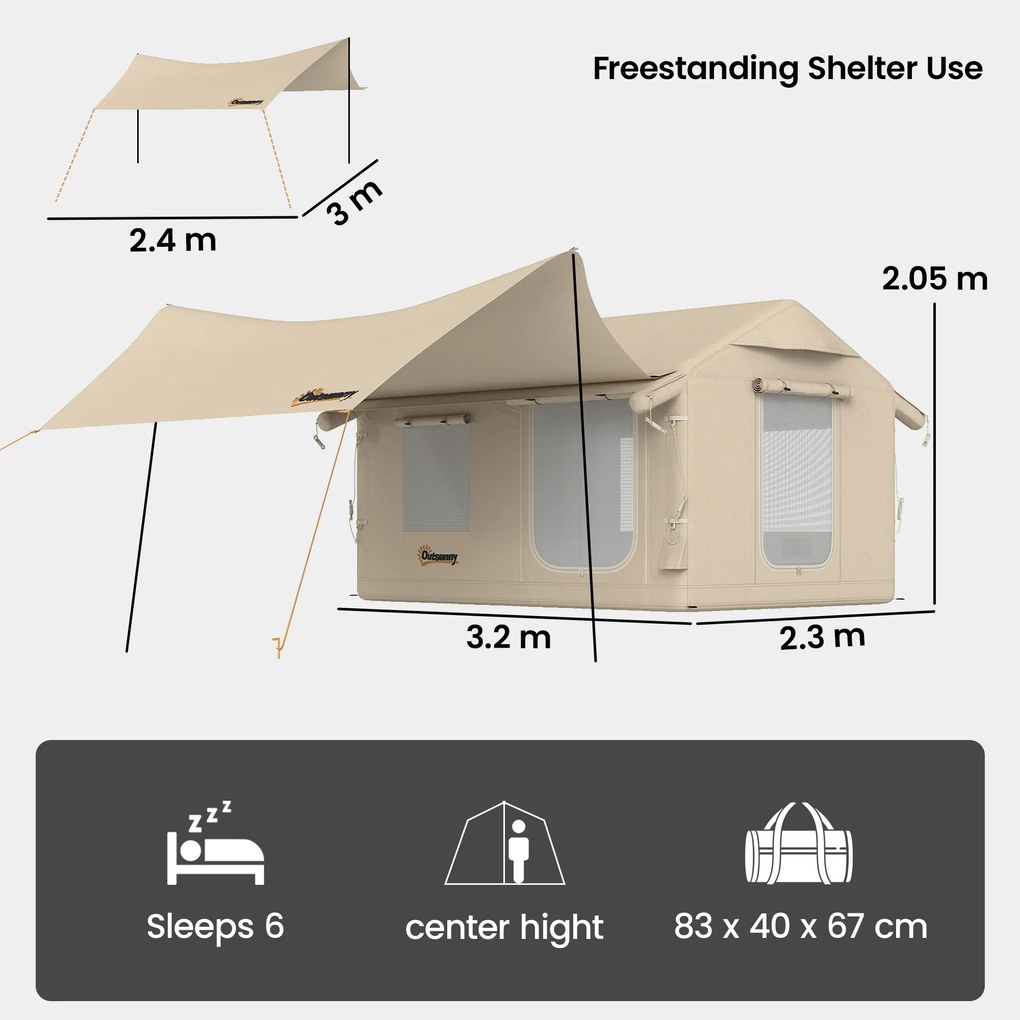 Outsunny Corturi Gonflabile Impermeabile pentru Glamping cu Orificiu pentru Sobă pentru 6-8 Persoane | Aosom Romania