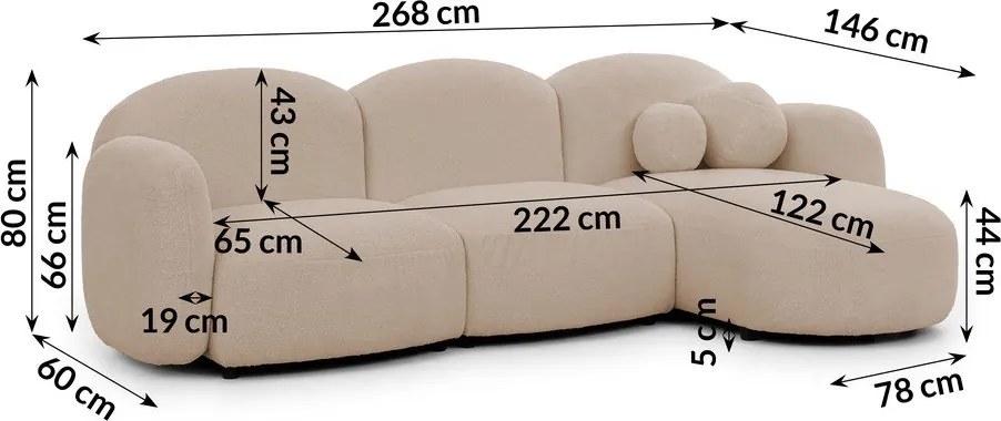 Colțar maro deschis cu tapițerie din țesătură bouclé (cu colț pe partea dreaptă/cu șezlong) Orbit – Ropez