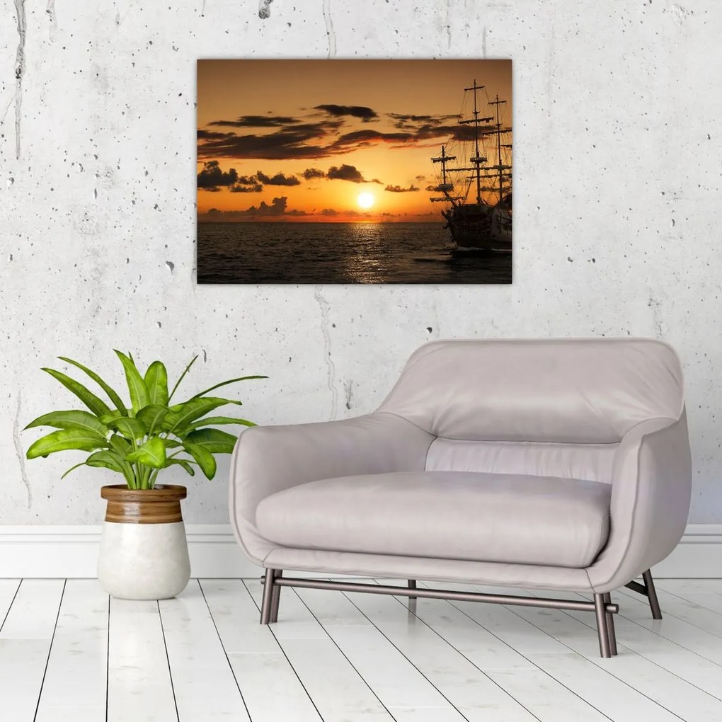 Tablou pe sticlă - Navă de pirați (70x50 cm)