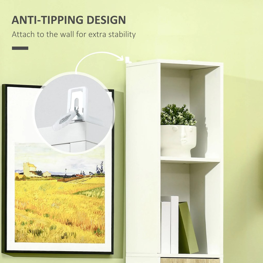 Kleankin Coloană de Baie, Mobilier Modern cu Design Elegant, 31x30x177 cm, Combinație Alb și Lemn Natural | Aosom Romania