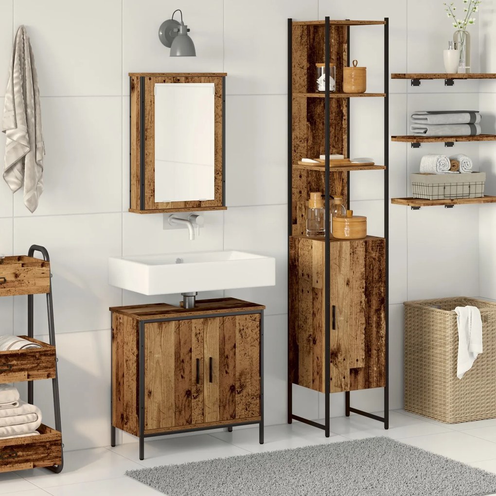 vidaXL Set de Mobilier pentru Baie 3 Piese Lemn Vechi Lemn Ingineresc