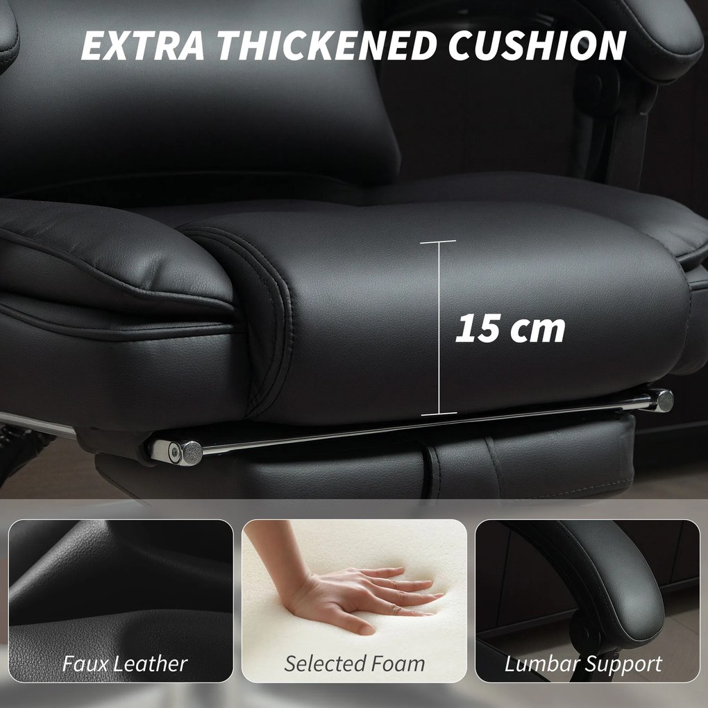 HOMCOM Scaun de Birou din Piele PU cu Suport pentru Picioare, Tetieră și Suport Lombar | Aosom Romania