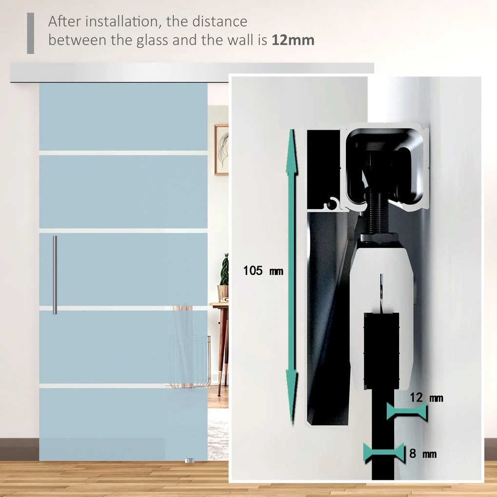 HOMCOM Uși Glisante din Sticlă Sablată și Mată, Sistem Silențios cu Șină și Mâner, 102.5x205cm | Aosom Romania