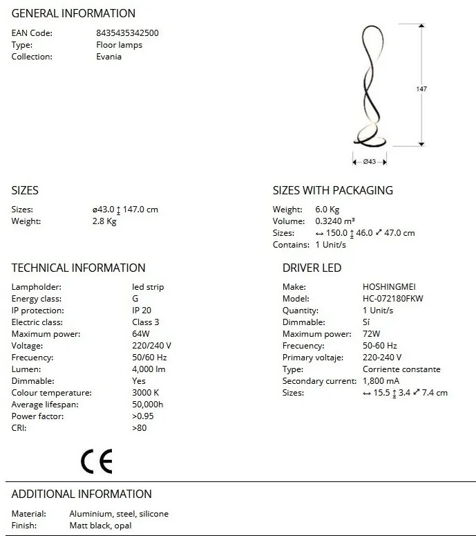 Lampadar LED design modern Evania