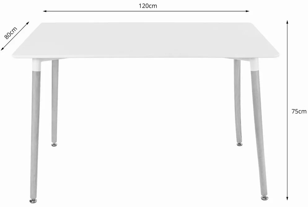 Set de dining 1 + 4, masa alba ADRIA 120x80 cm + scaun gri deschis BALI MARK cu picioare din lemn de fag