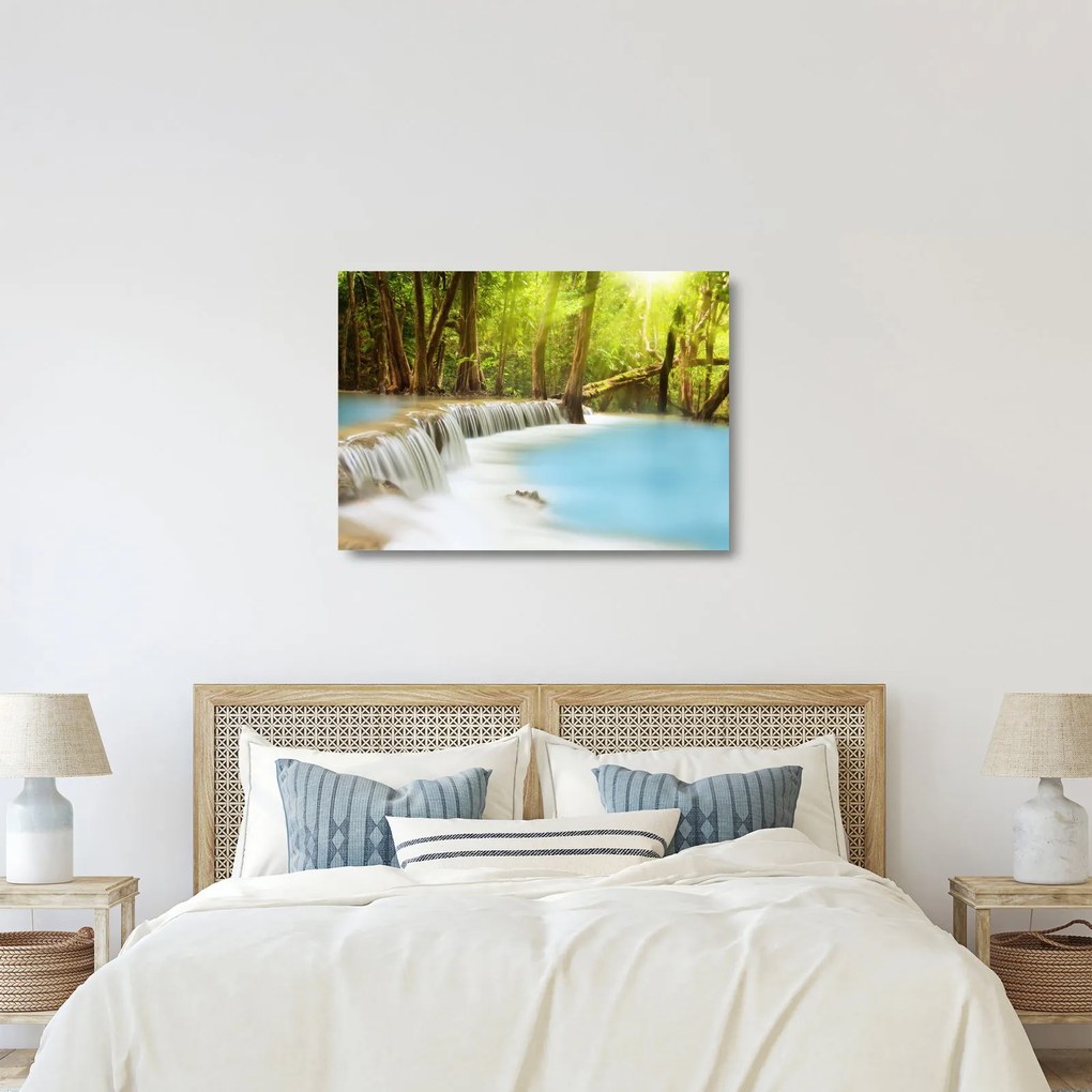 Tablou pe sticlă cu cascada Huai Mae Kamin în pădure (70x50 cm)