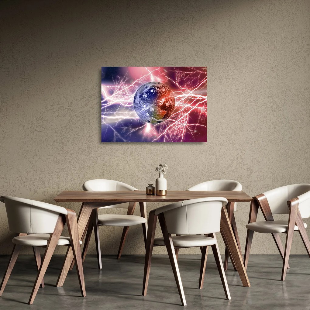 Tablou pe sticlă - Globul pământen în curenți (70x50 cm)