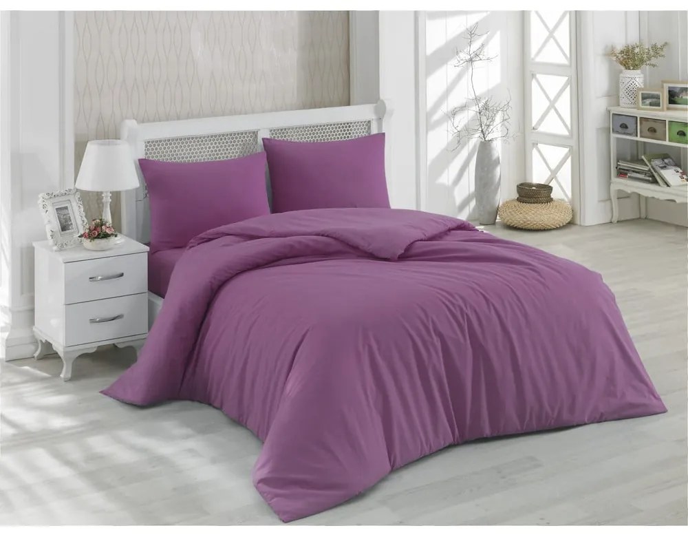 Lenjerie de pat mov din bumbac pentru pat dublu/extinsă cu cearceaf inclus/cu cuvertură inclusă 200x220 cm – Mijolnir