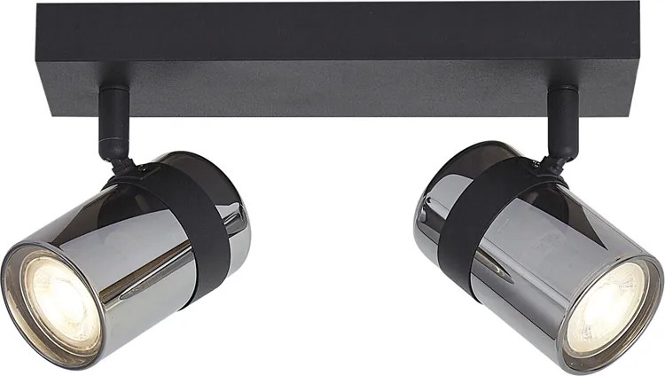 Spot de plafon negru cu sticlă fumurie cu 2 lumini rotativ și înclinabil - Gianni