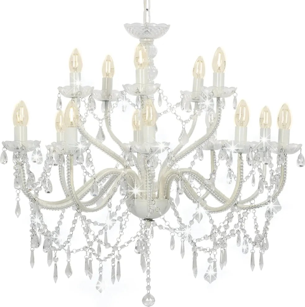 vidaXL Candelabru cu 2 rânduri, alb, becuri 15 x E14