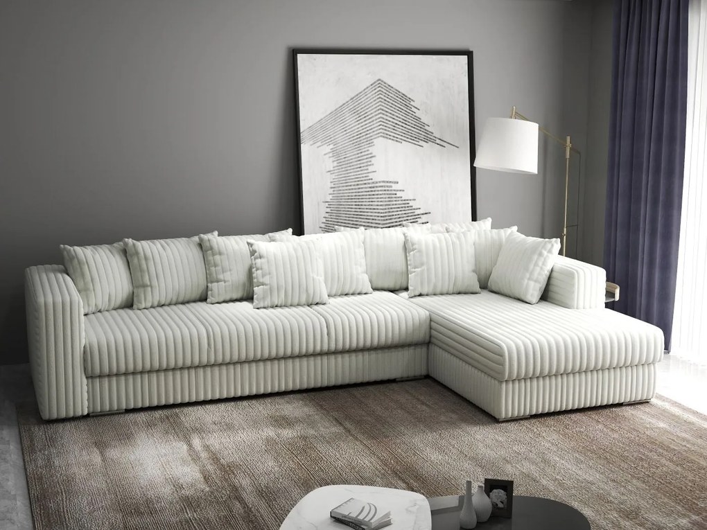 Colțar extensibil dumonde cu ladă de depozitare si sezut confortabil din spuma high-density, Gloria Ambience Ivory II 320x183 cm