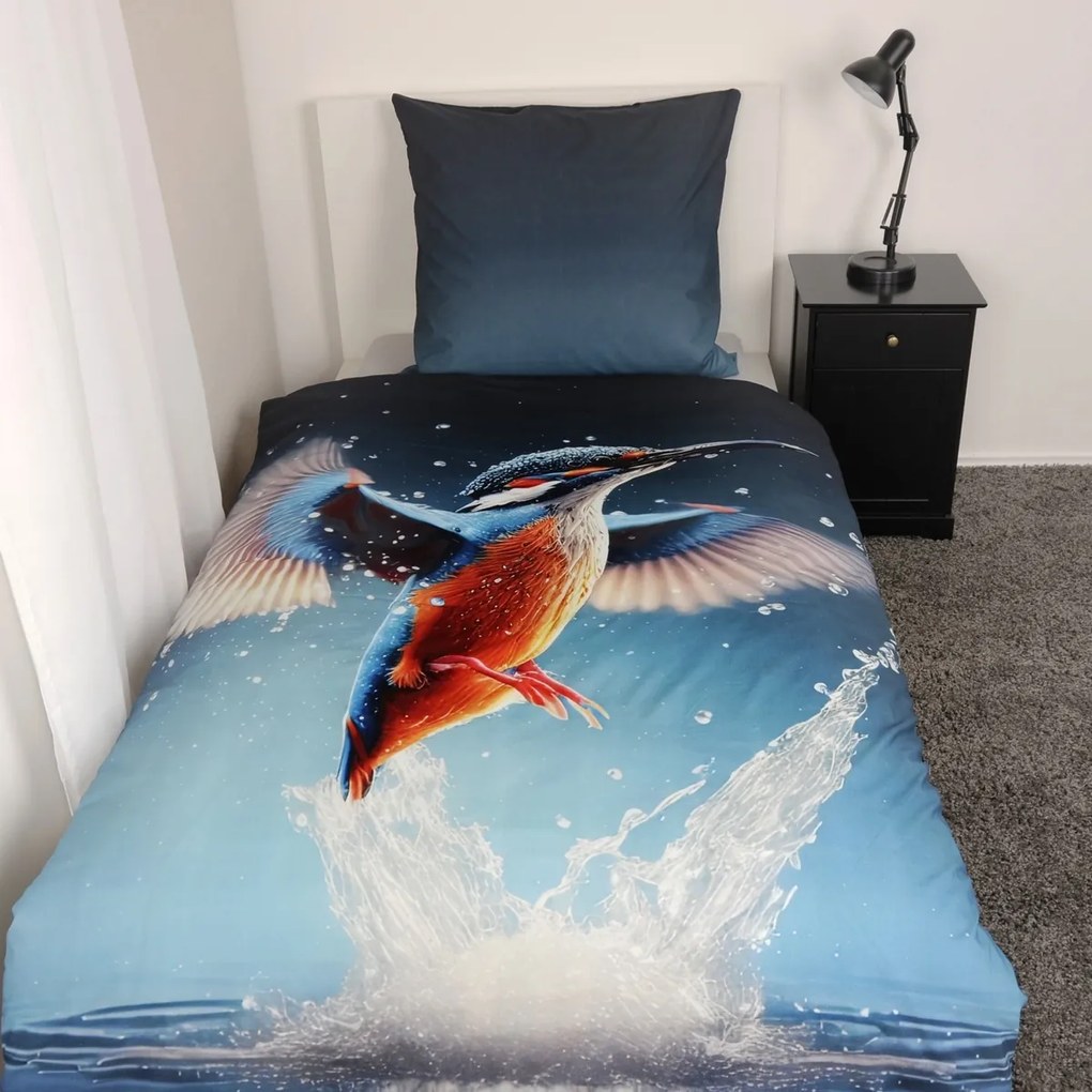Lenjerie de pat din bumbac Herding Kingfisher, 135x 200 cm, 80 x 80 cm