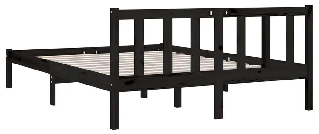 Cadru de pat UK King, negru, 150x200 cm, lemn masiv de pin Negru, 150 x 200 cm
