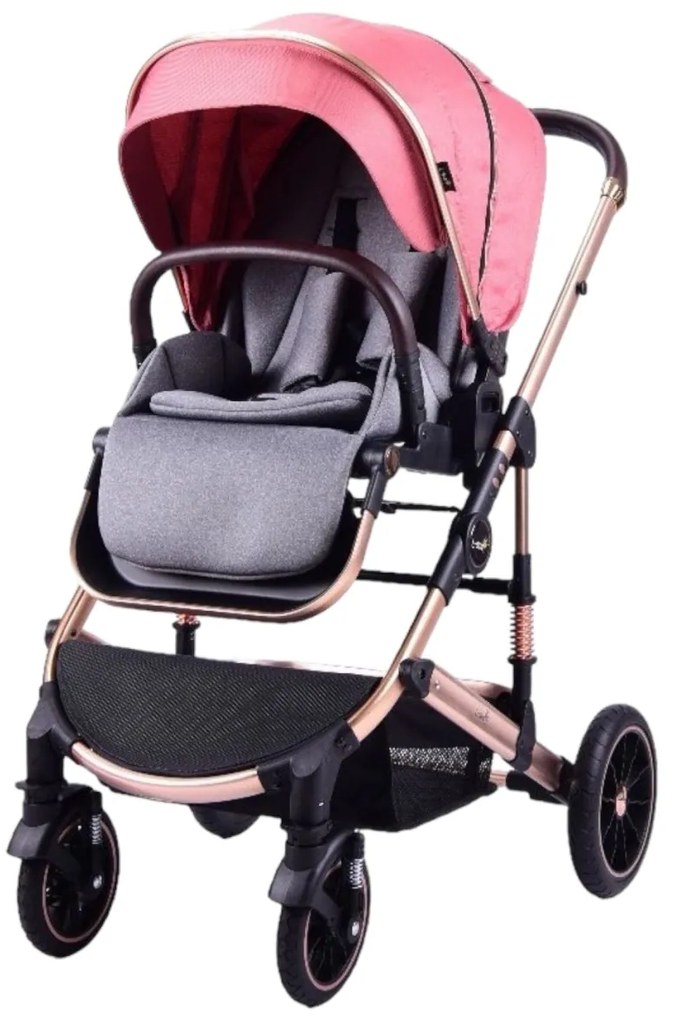 Carucior 3 in 1 reversibil, compact și pliabil, cu geanta inclusa, 0-36 luni - CPC-64-roz inchis