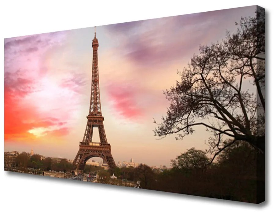 Tablou pe panza canvas Turnul Eiffel din Paris Arhitectura Brun Galben Verde