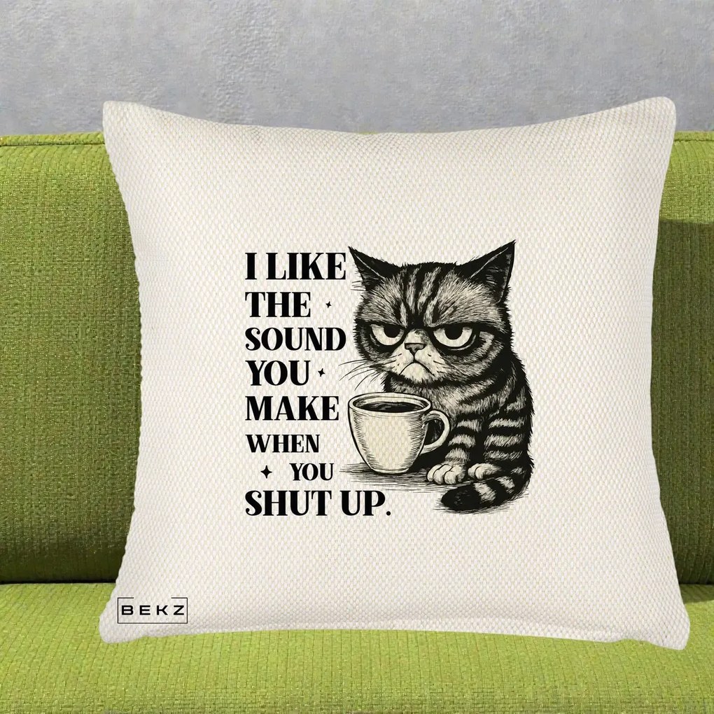 Perna Decorativa I Like the Sound You Make Pisica, 40x40 cm, Crem Reliefat, Husa Detasabila, Perna Inclusa, BEKZ®