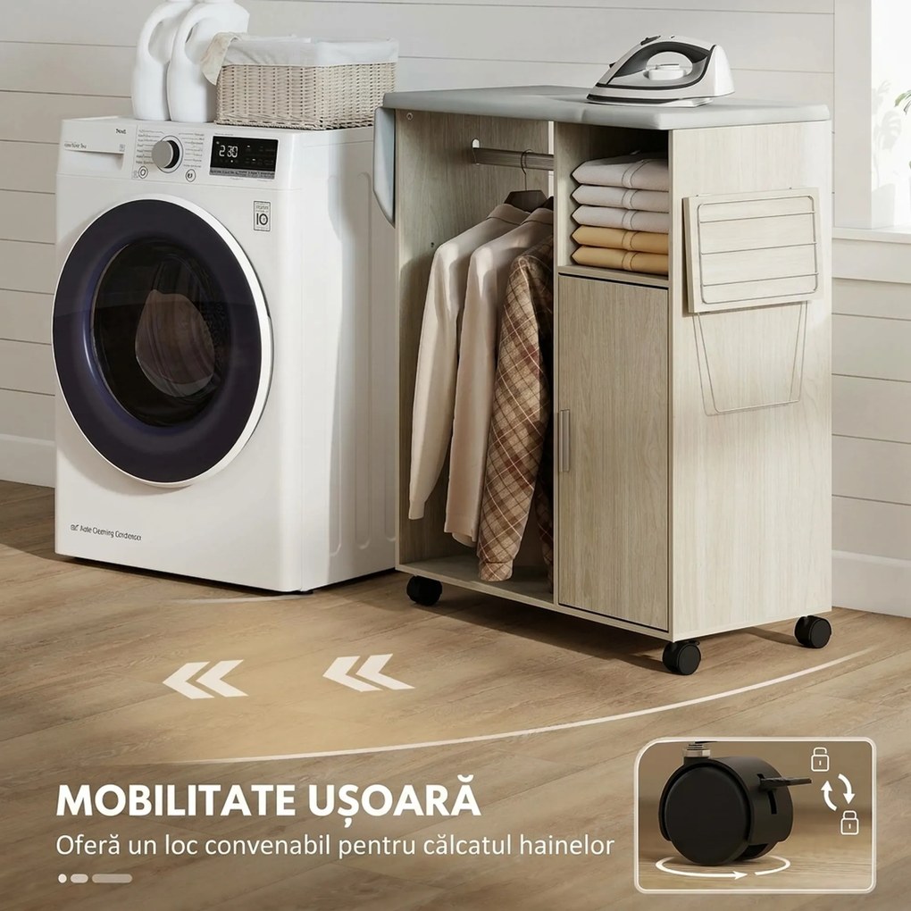 HOMCOM Dulap Masa Calcat – 3 Rafturi, Blat Burete &amp; Ghidaj Rufe | Aosom Romania