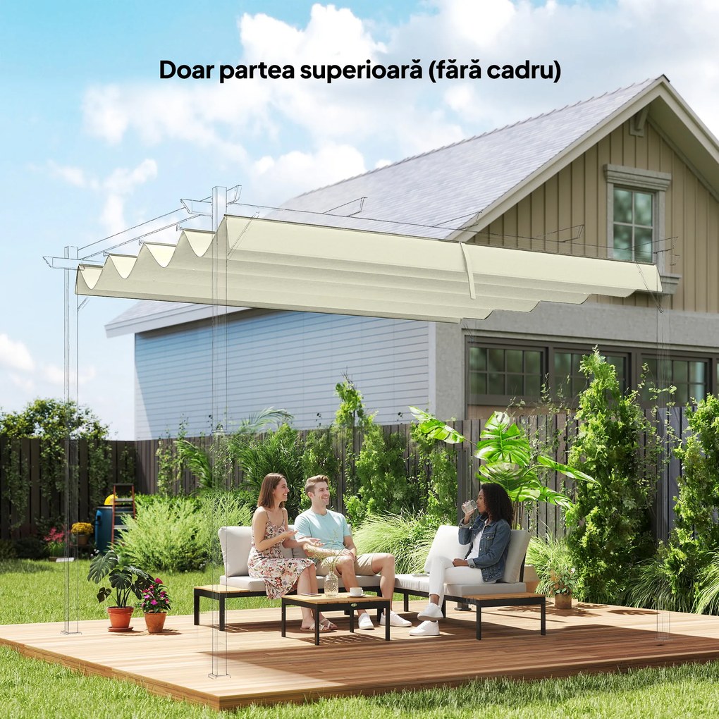 Outsunny Acoperiș Pergolă Retractabil, Copertină pentru Umbra Soarelui pentru Pergolă 3 x 2,15 m, Protecție UV30+, Crem | Aosom Romania