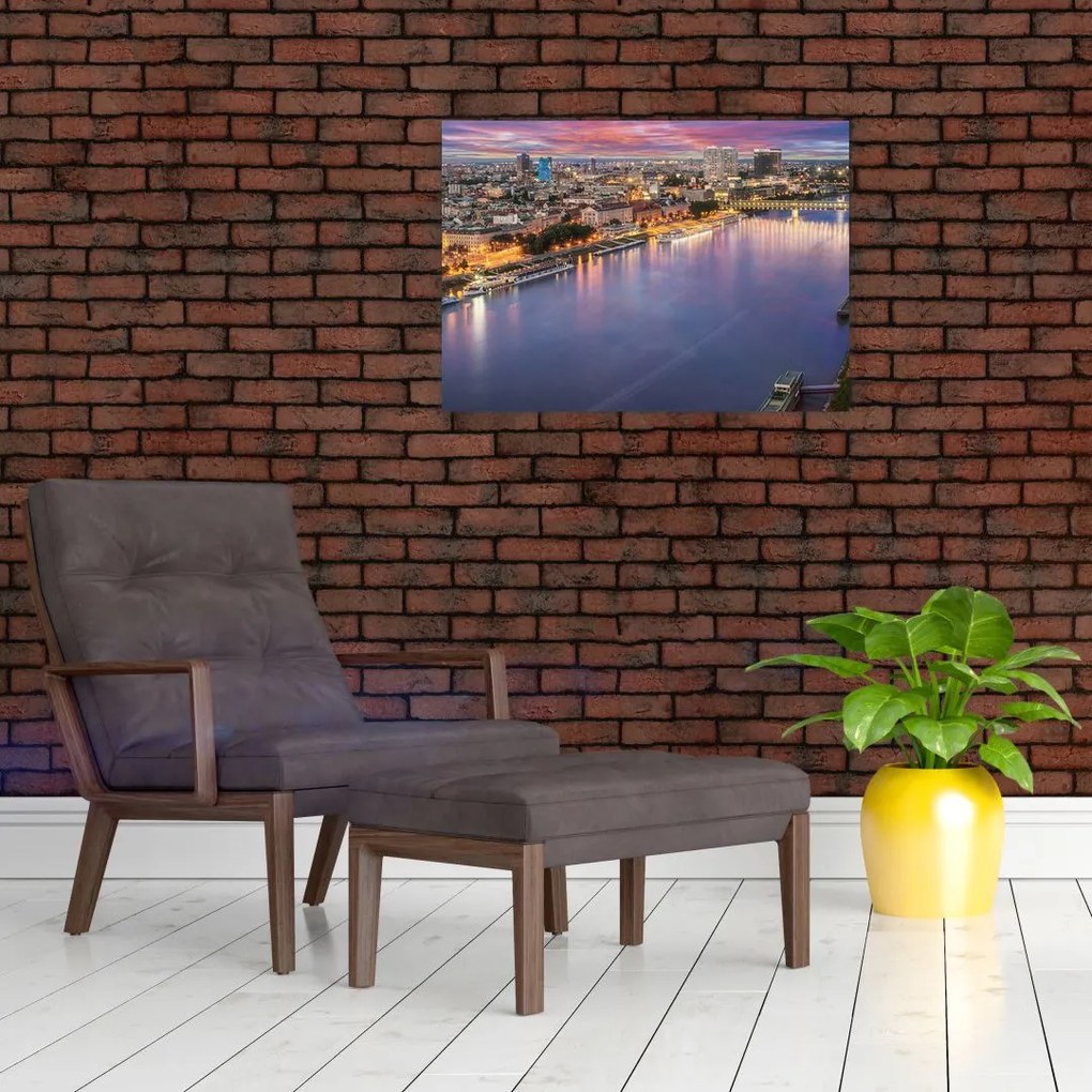 Tablou pe sticlă cu orașul Bratislava cu râu (70x50 cm)