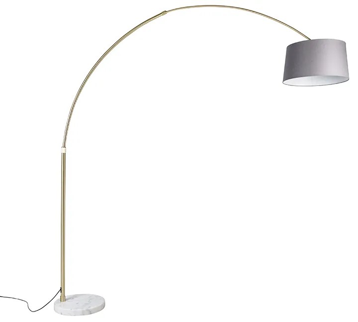 Lampă de arc din alamă cu abajur din stofă gri marmură 45 cm - XXL