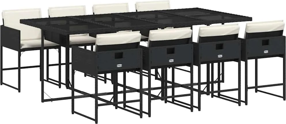 vidaXL Set mobilier de grădină cu perne, 9 piese, negru, poliratan