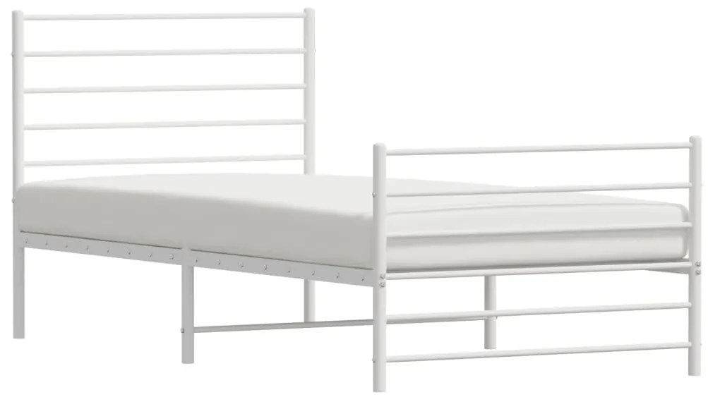 Cadru de pat metalic cu tablie de cap/picioare, alb, 90x200 cm