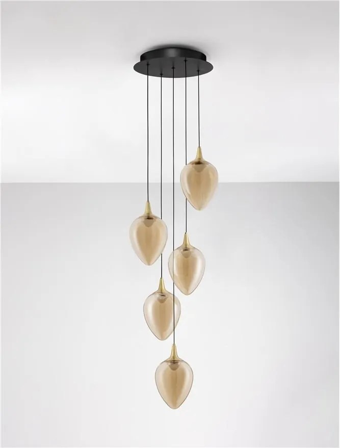 Lustra moderna cu 5 pendule LED, Metal, Sticla, Champaign, Nali