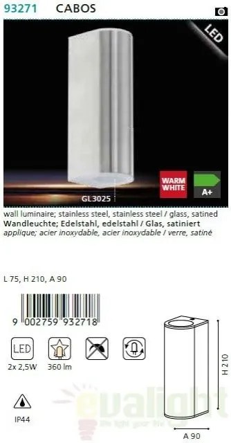 Aplica dubla de perete exterior, protectie IP44, LED Cabos 93271 EL