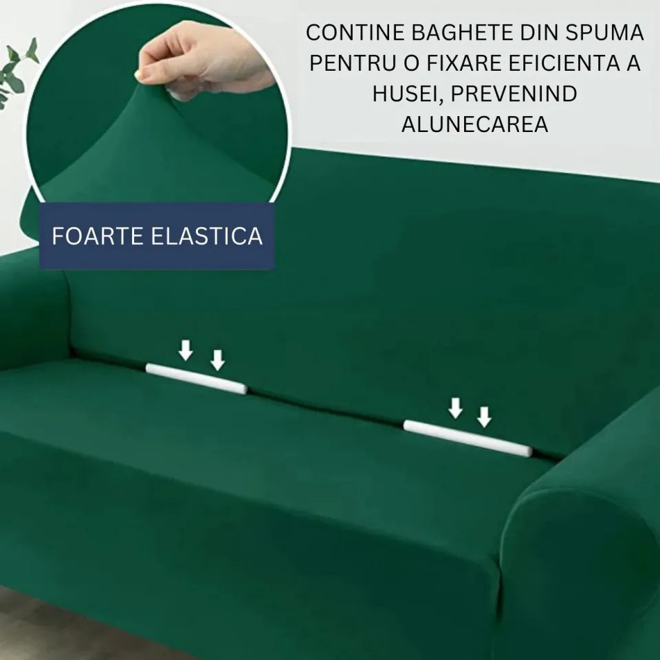 Set 2 Huse Elastice pentru Coltar, Catifea, Marime: M+L, Verde, HCCJ-07