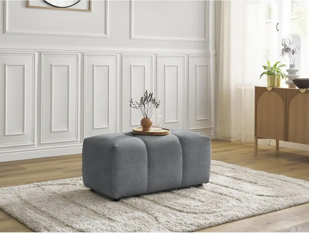 Taburet gri cu tapițerie din chenille Roxelane – Bobochic Paris