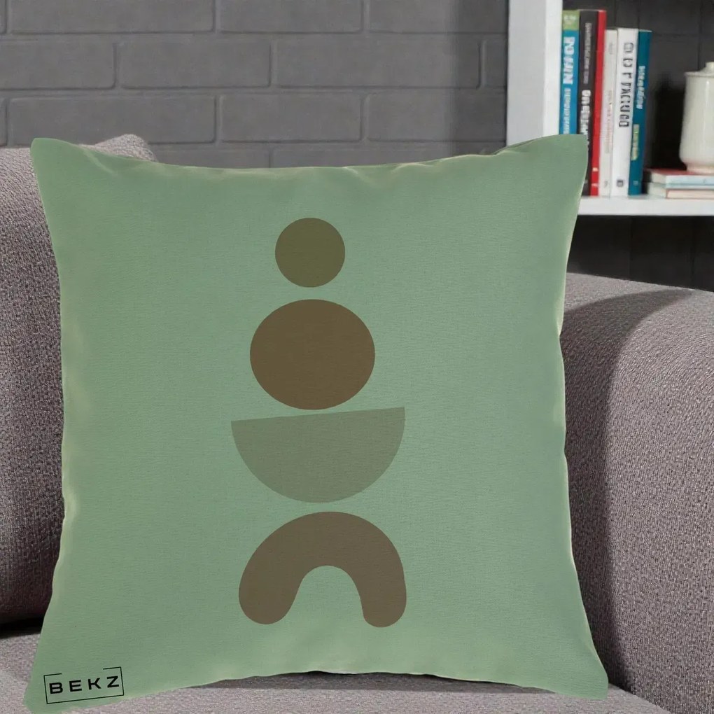 Perna Decorativa Geometric Boho Cercuri si Arc, 40x40 cm, Verde, Husa Detasabila, Perna Inclusa, BEKZ®