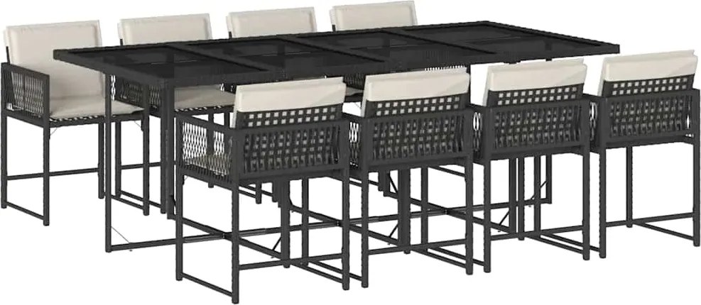 vidaXL Set mobilier de grădină cu perne, 9 piese, negru, poliratan