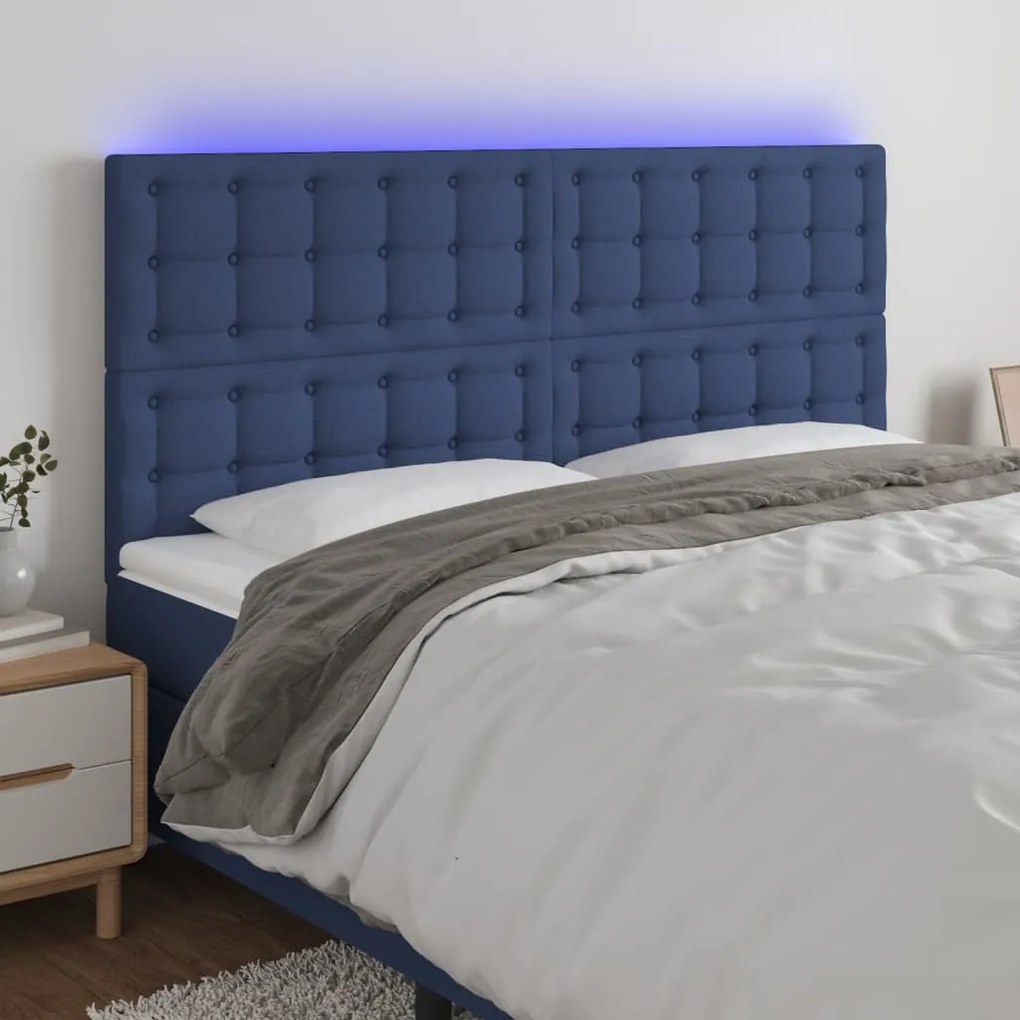 vidaXL Tăblie de pat cu LED, albastru, 200x5x118/128 cm, textil