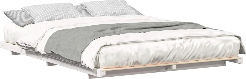 vidaXL Cadru de pat de podea Alb 140 x 210 cm Lemn masiv de pin