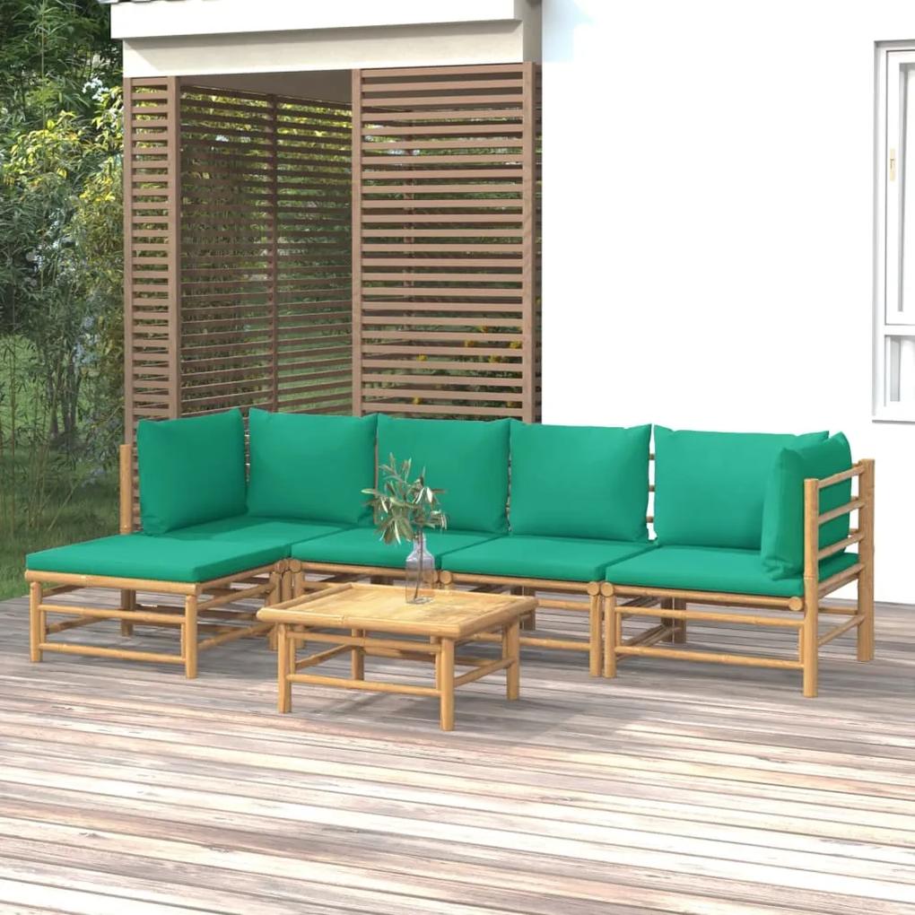 3155148 vidaXL Set mobilier de grădină cu perne verzi, 6 piese, bambus