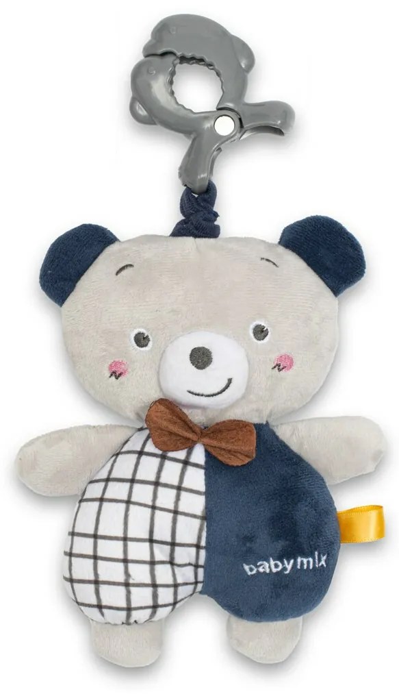 Baby Mix Jucărie de pluș pentru copii cu mecanismmuzical și clemă Ursuleț albastru, 24 cm