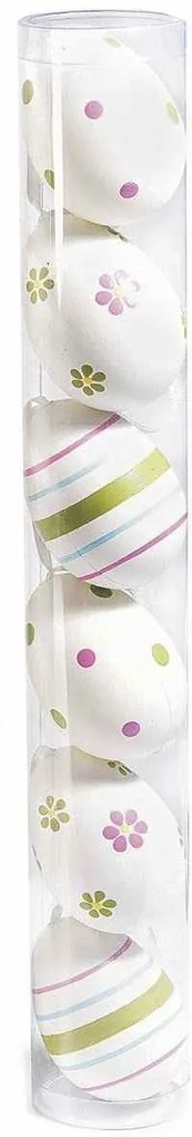 Set 6 oua decorative plastic suspendabile alb puisor iepuras Ø 4 cm x 6 h